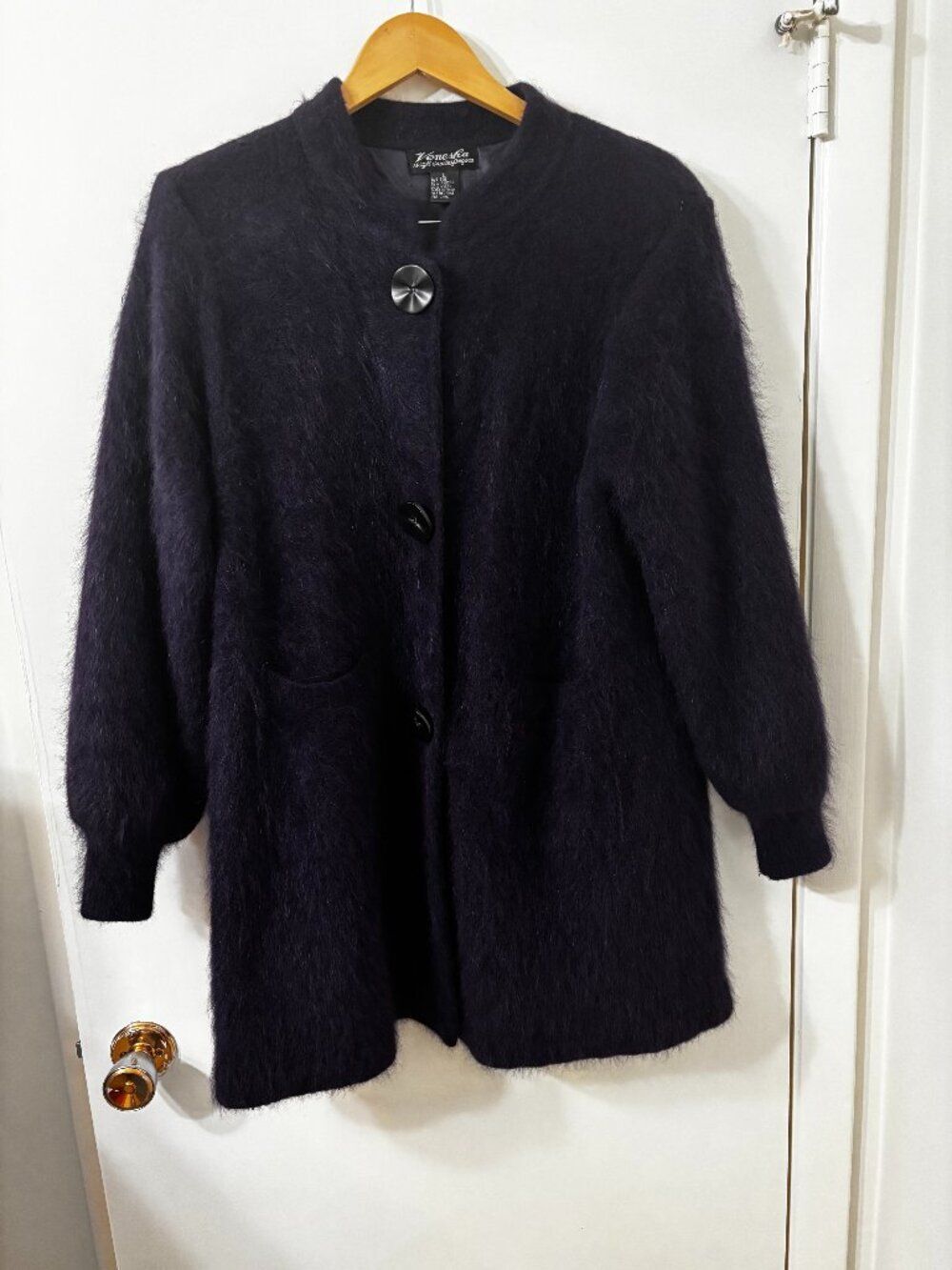 Vanesha Y2K Large Angora Plum Car Coat Soft Warm and Fuzzy Like New